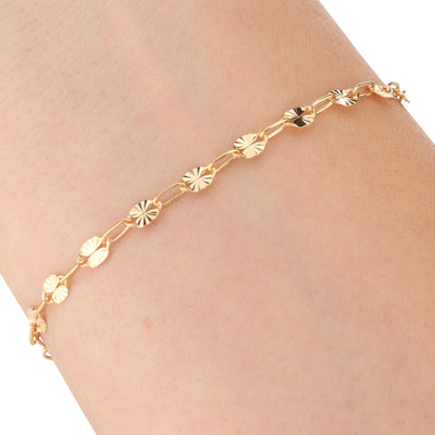 Textured Oval to Paper Clip, 14/20 Gold Fill, Chain for Permanent Jewelry, "Sunburst"