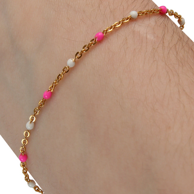 Pink and White Enamel Beads, 1.5MM, 14/20 Gold Fill, Chain for Permanent Jewelry