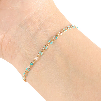 Mint, Teal, White Enamel - Gold Fill Chain