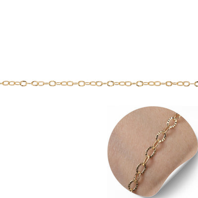 Hammer Texture Oval 3MM, 14/20 Gold Fill, Chain for Permanent Jewelry, "Margo"
