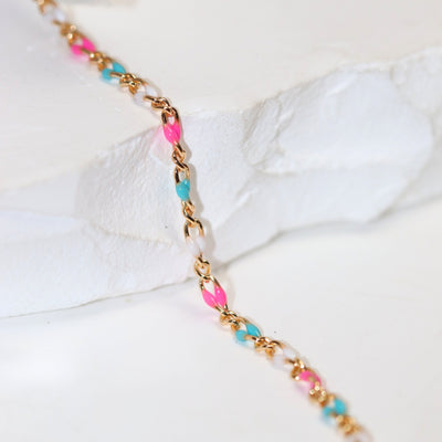 Pink, Blue, White Enamel - Gold Fill Chain for Permanent Jewelry "Cotton Candy"