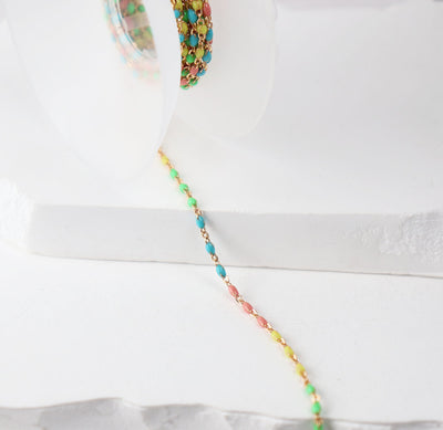 Rainbow Enamel Beads, 1.5MM, 14/20 Gold Fill, Chain for Permanent Jewelry