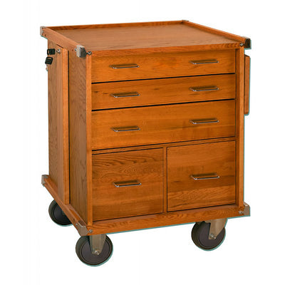 Rolling Work Table w/ 5 Drawers, Red Oak, Heavy Duty Roller Cabinet R24