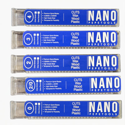 Spiral Wax Cutting Blades, Dozen Pack  — Sizes 2/0, 0, 2, 3 & 4