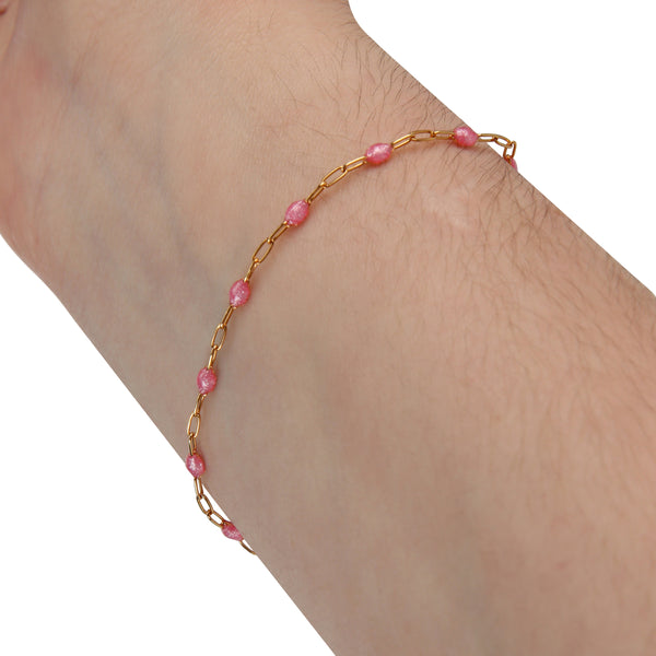 Sparkly Pink Paperclip Enamel Gold Fill Chain, 1.5MM, Chain for Permanent Jewelry