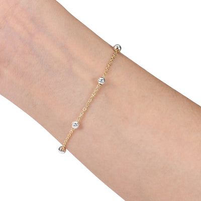 Diamond Cut Sterling Silver Beads on Gold Fill Cable Chain, "Cosmo" 60" 5FT