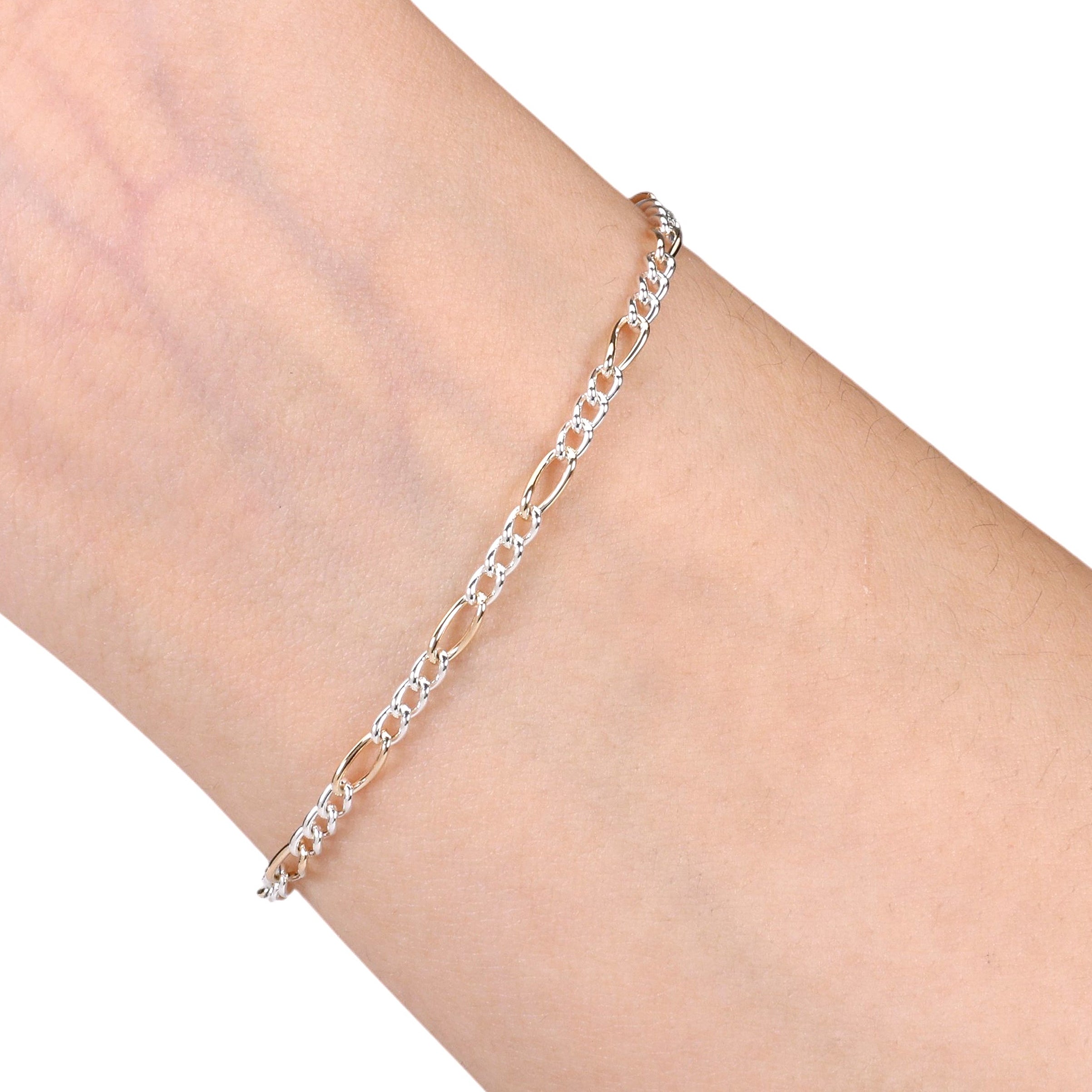 cocomaro⭐︎ Mixed Metal Figaro, 3 Silver Short Links + 1 Gold Fill Long, 2.6MM - 