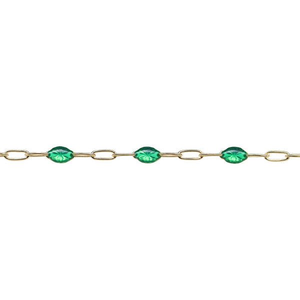 Emerald (Green) Enamel Paper Clip, 14/20 Gold Fill, Chain for Permanent Jewelry