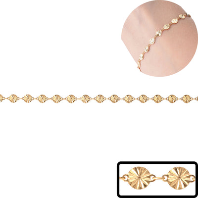 Diamond Cut Dapped 4.4MM Disc Chain - Gold Fill 14/20 for Permanent Jewelry "Sol" 3FT