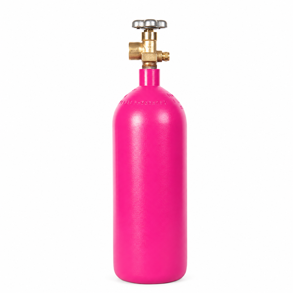 Electric pink 20 scf argon tank, front view