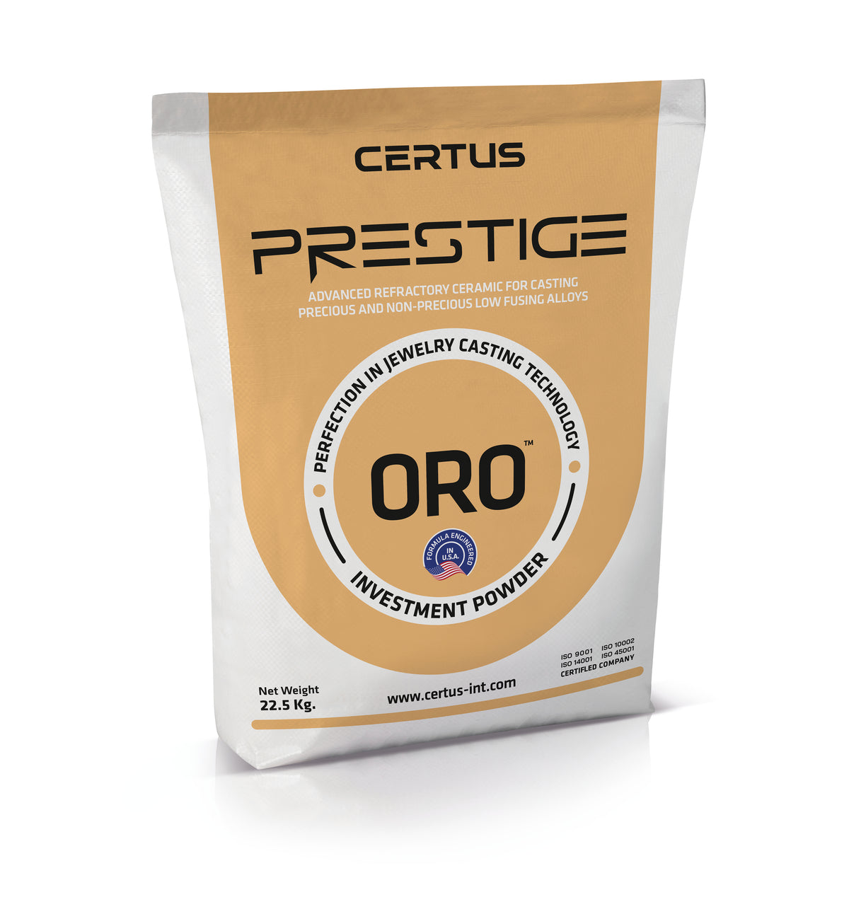 Certus Prestige ORO investment powder in a 22.5 kg sack