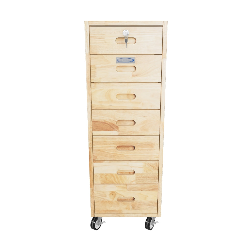 7 Drawer Rolling Cabinet - Heavy Duty Casters, Hardwood