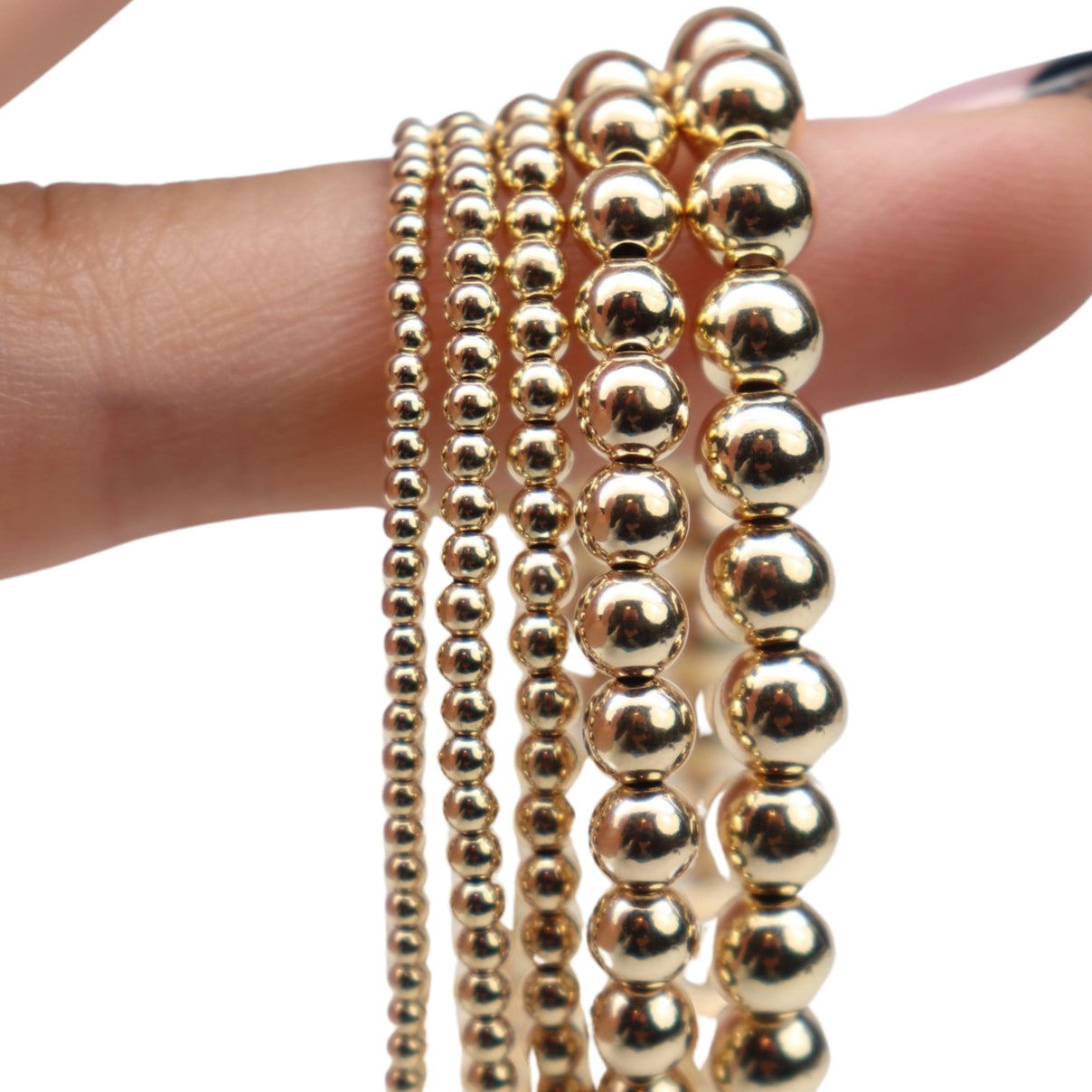 14K Rose Gold Beaded Stretch Bracelets Set - Dainty Stacking Bracelets For Women