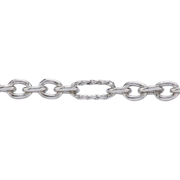 Sterling Silver 3mm Twist-Patterned Long & Short Chain - Oxidized, 3ft length