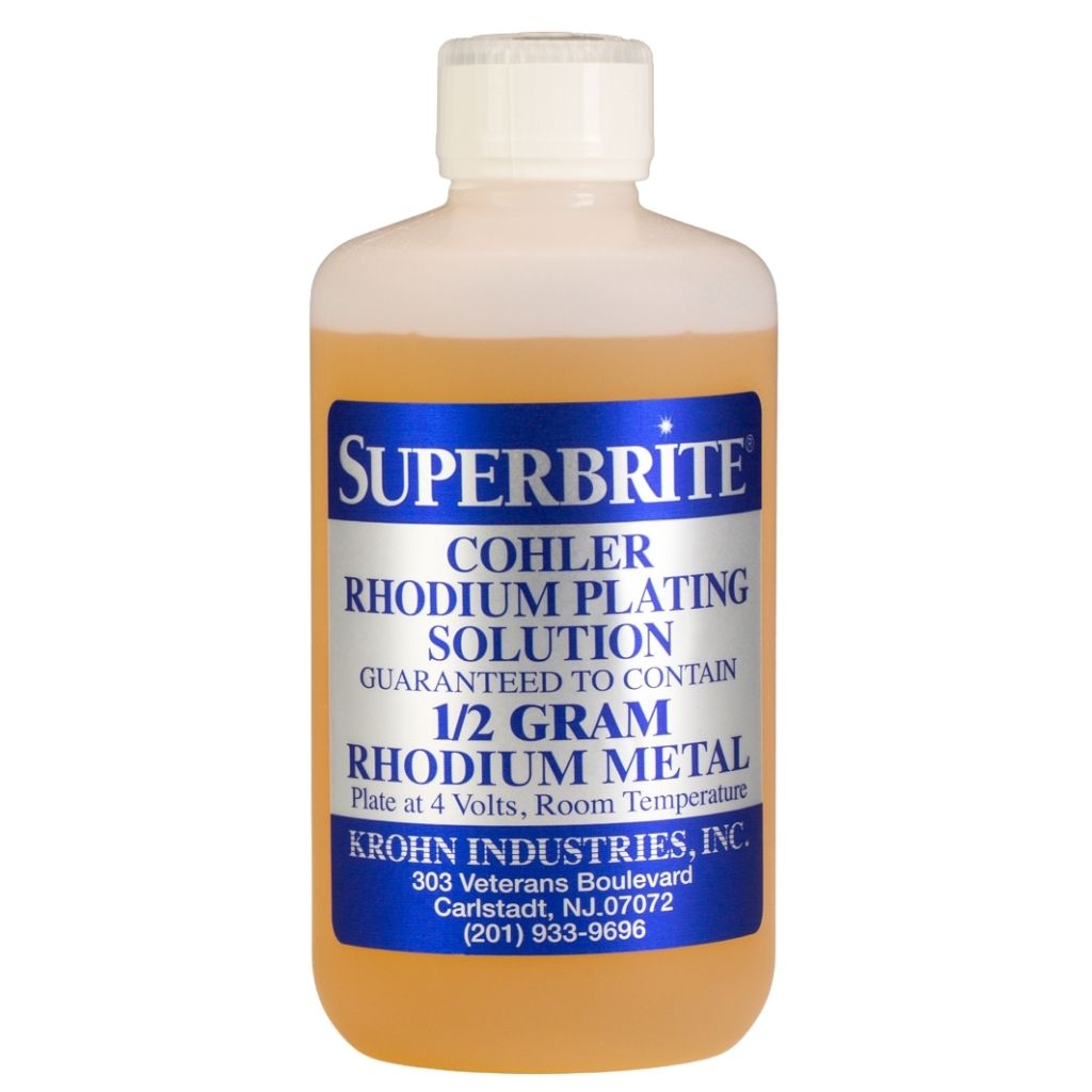 1/2 gram 1/2 pint rhodium bath plating solution for white gold and silver by krohn industries superbrite