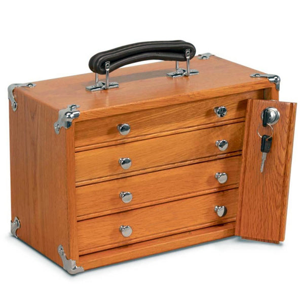 Small Oak 4 Drawer Mini Portable Chest T12